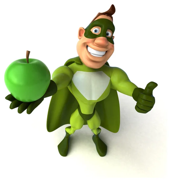 Superhero holding apple — Stock Photo, Image