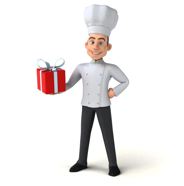 Chef holding present — Stock Photo, Image