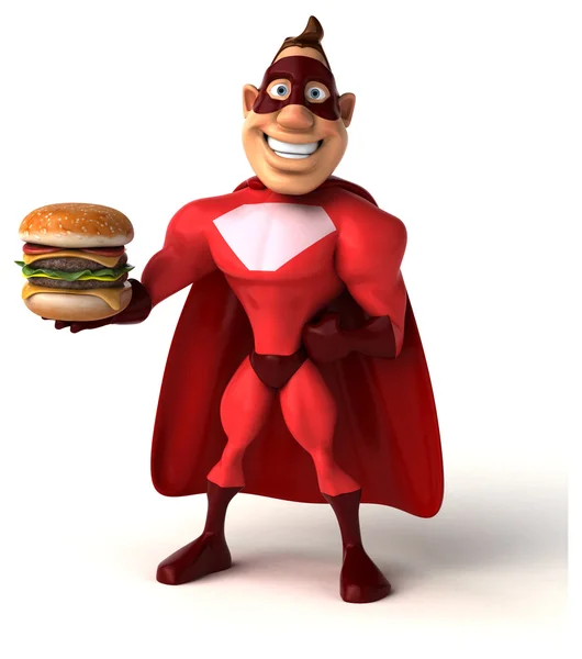 Superhero holding burger — Stock Photo, Image