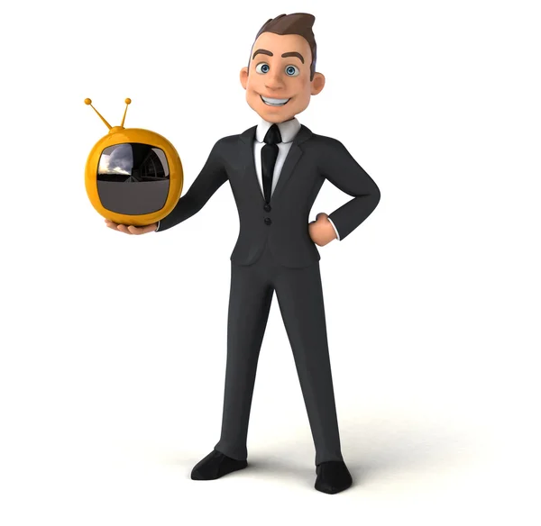 Businessman holding tv set — Stock Photo, Image