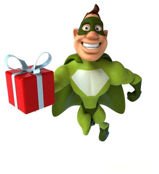 Superheld mit Geschenk — Stockfoto