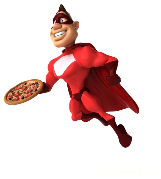 Superhero pizza gospodarstwa — Zdjęcie stockowe
