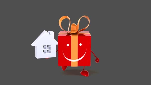 Cartoon gift with  house — Stock Video