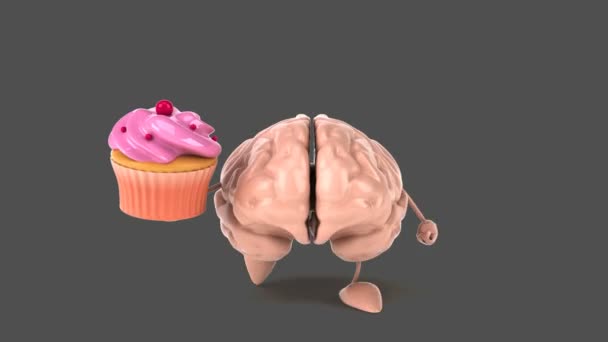 Brain holding cupcake — Stock Video