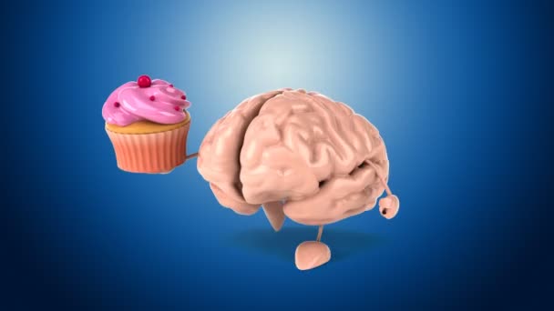 Brain holding cupcake — Stock Video