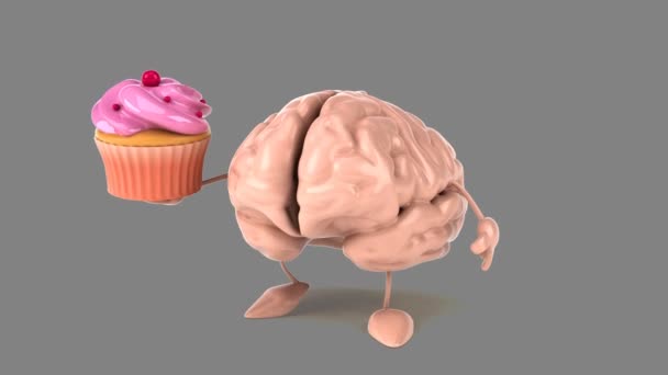 Cérebro segurando cupcake — Vídeo de Stock