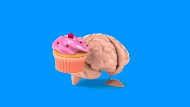 Brain holding cupcake — Stock Video