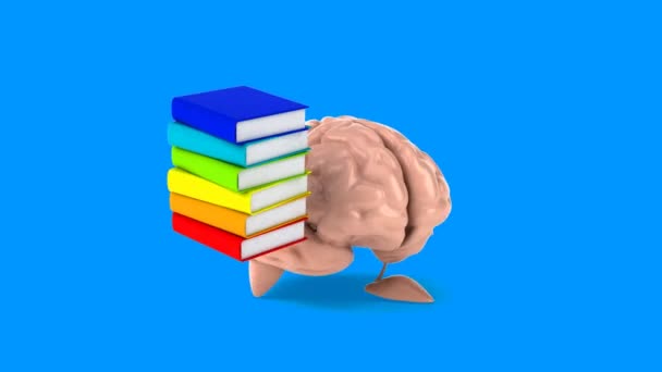 Funny brain holding books — Stock Video