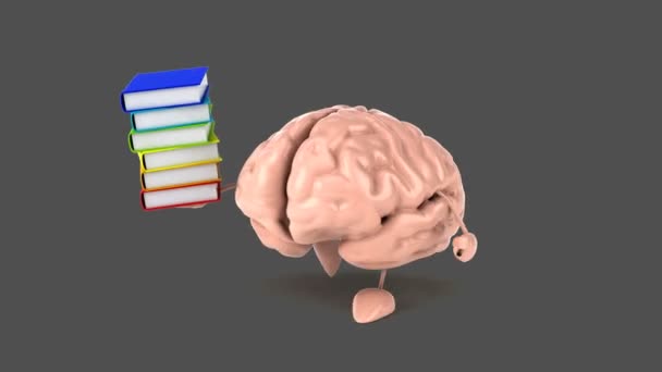 Funny brain holding books — Stock Video