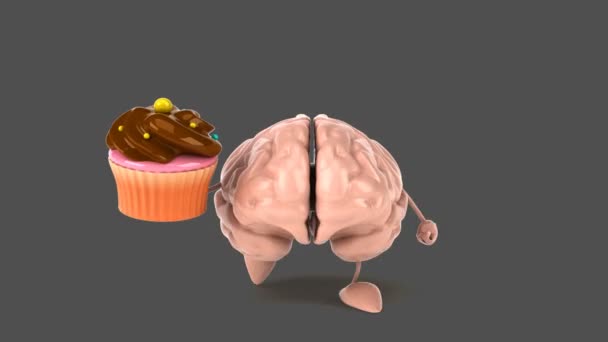 Brain holding cupcake — Stock Video