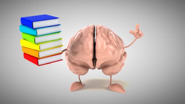 Divertido cerebro celebración libros — Vídeos de Stock