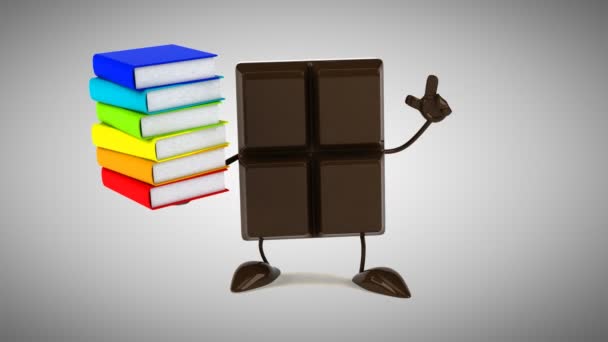 Chocolade bar met boeken — Stockvideo
