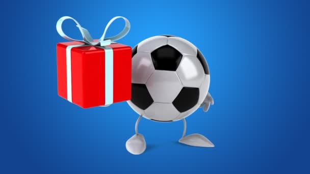 Pelota de fútbol con regalo — Vídeo de stock