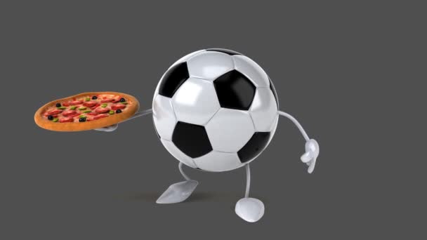 Football holding pizza — Stock Video