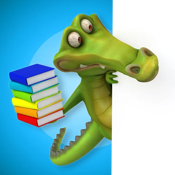 Krokodil bedrijf kaart en boeken — Stockfoto