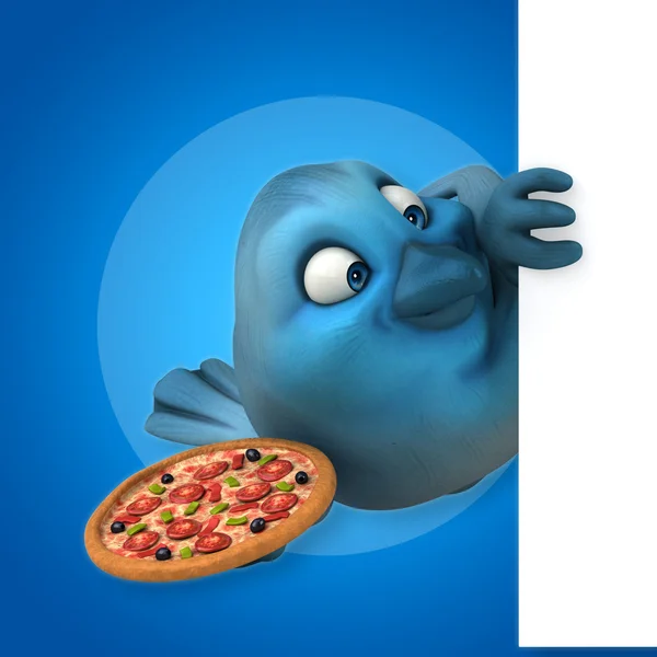 Bird holding card and pizza — Stock Photo, Image