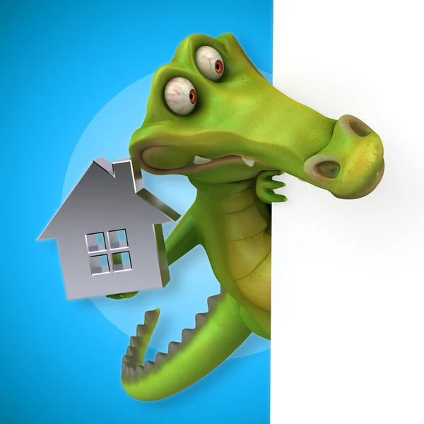 Crocodile holding card and house — Stock Photo, Image