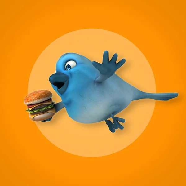 Fågel innehav burger — Stockfoto