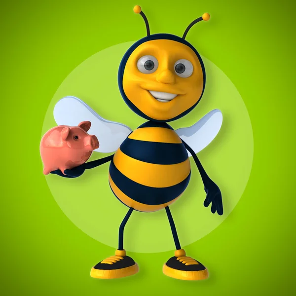 Bee holding piggy bank — Stock Photo, Image