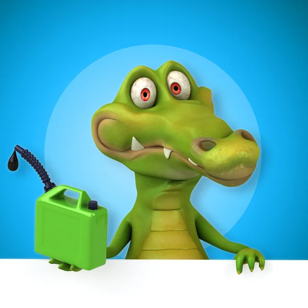 Crocodile holding card and oil — Stock Photo, Image