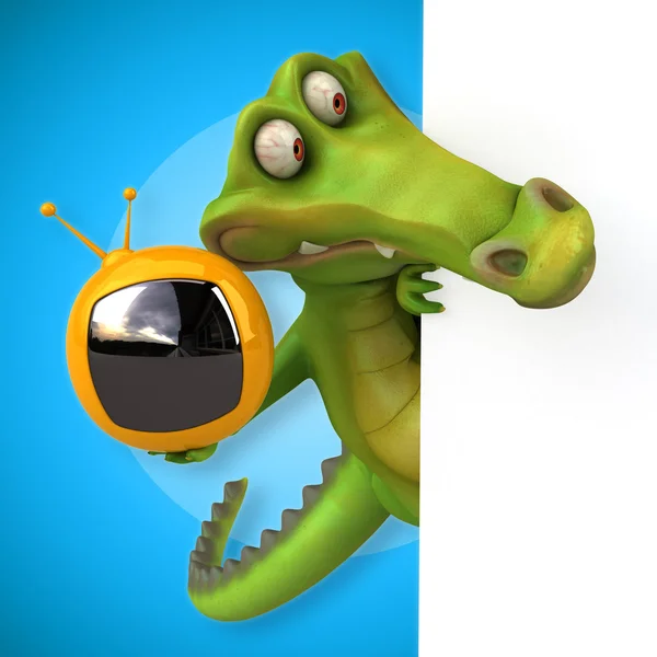 Crocodile tenant la carte et la télévision — Photo