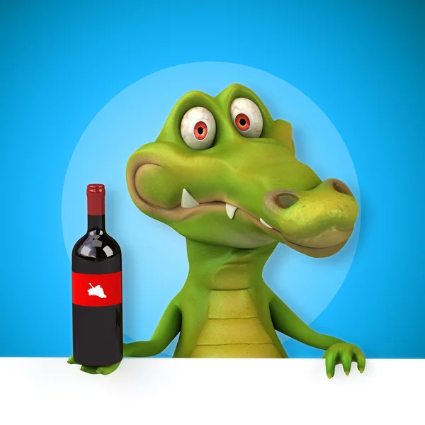 Крокодил тримає карту і вино — стокове фото