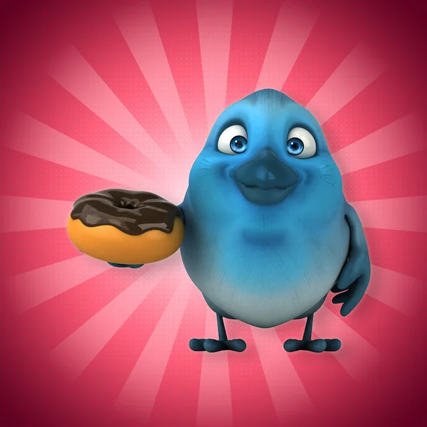 Bird holding donut — Stock Photo, Image