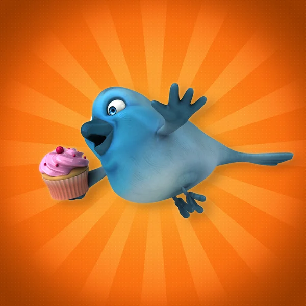 Uccello che tiene cupcake — Foto Stock