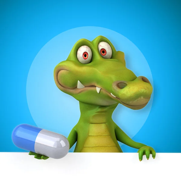 Crocodile holding card and pill — Stock Photo, Image