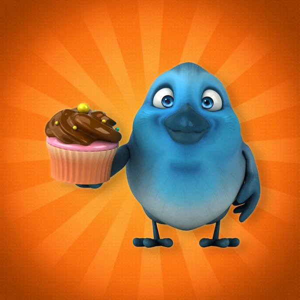 Fågel innehav cupcake — Stockfoto