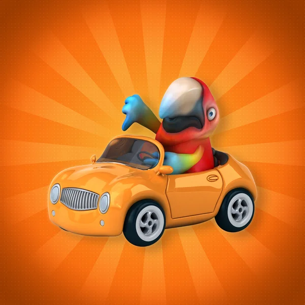 Papagei fährt Auto — Stockfoto