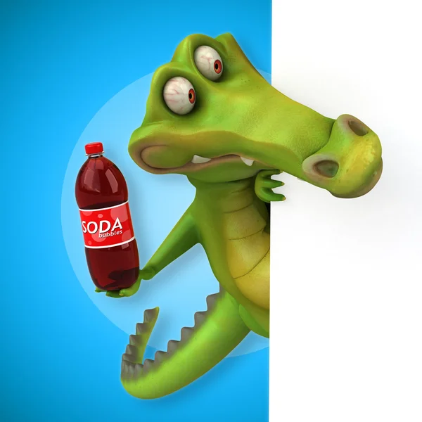 Crocodile holding soda — Stock Photo, Image