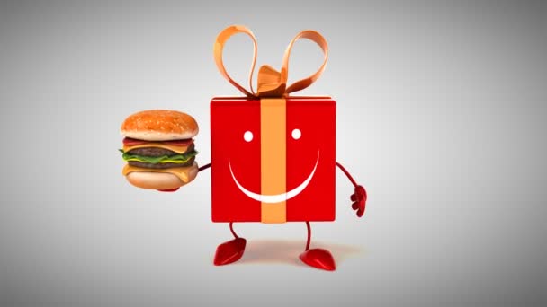 Kreslený dárek s hamburger — Stock video