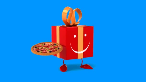 Kreslený dárek s pizzou — Stock video