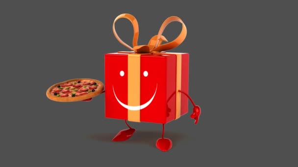 Мультяшный подарок с пиццей — стоковое видео
