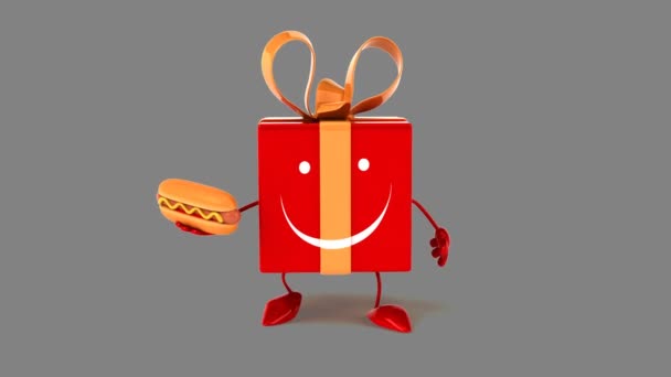 Cartoon-Geschenk mit Hotdog — Stockvideo