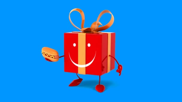 Cartoon-Geschenk mit Hotdog — Stockvideo