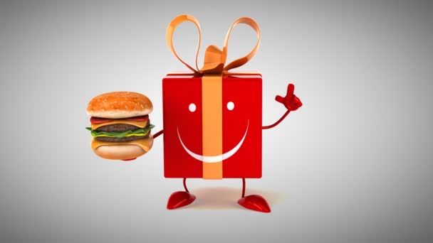 Cartoon-Geschenk mit Hamburger — Stockvideo
