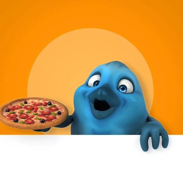 Vogel bedrijf kaart en pizza — Stockfoto