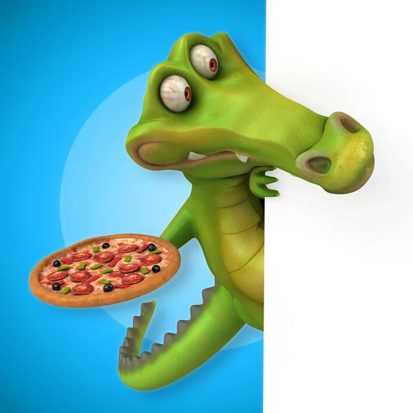 Крокодил тримає карту і піцу — стокове фото