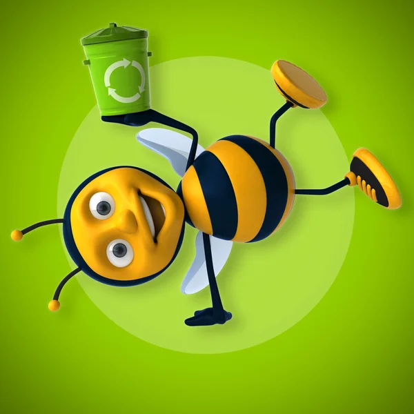 Bee holding recycleren bin — Stockfoto