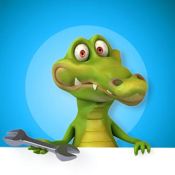 Crocodile holding wrench and card — Stock Photo, Image