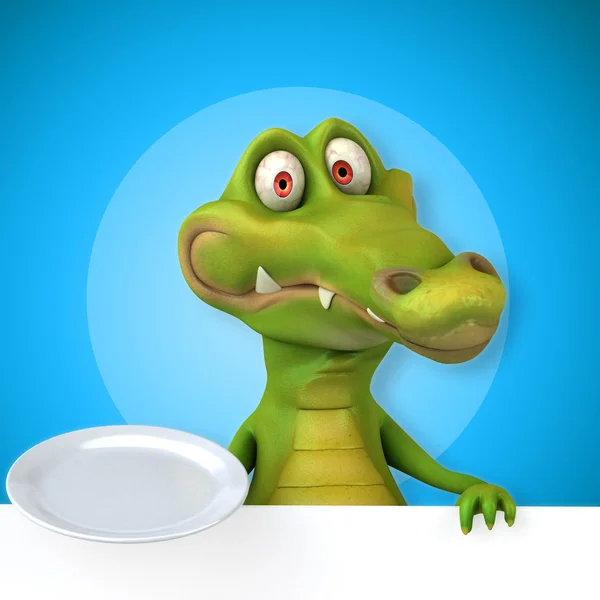 Crocodile holding  card and plate — Stock Photo, Image