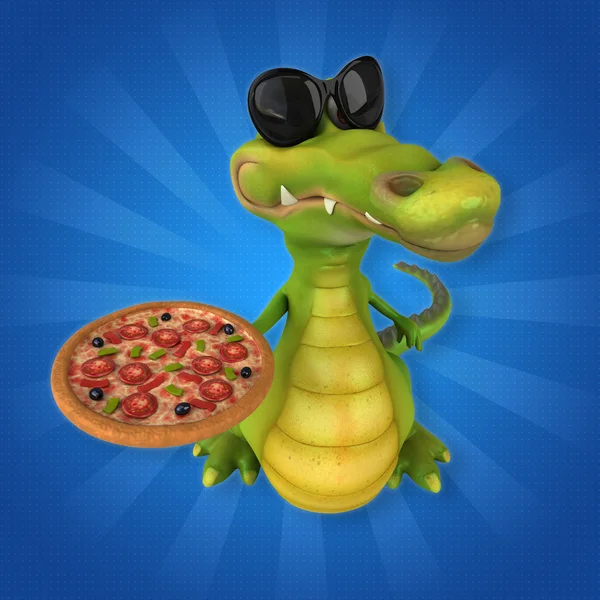 Crocodile holding  pizza — Stock Photo, Image