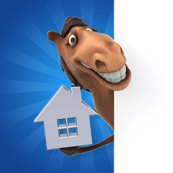 Häst med kort och hus skylt — Stockfoto