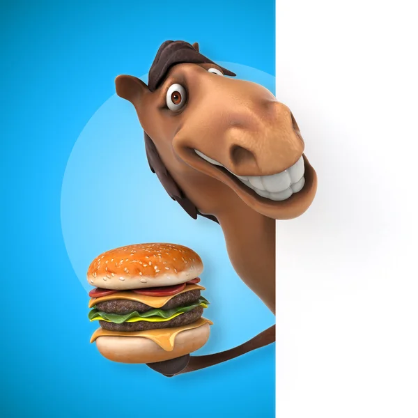 Horse holding card and  burger — Stock Photo, Image