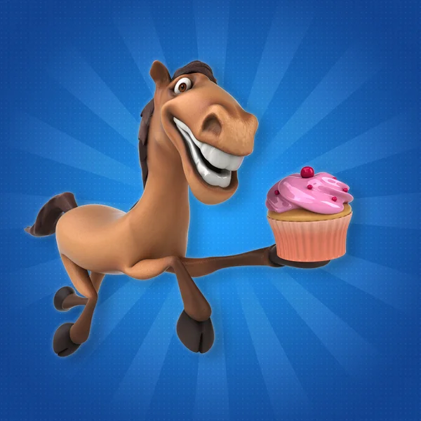 Cavalo segurando cupcake — Fotografia de Stock