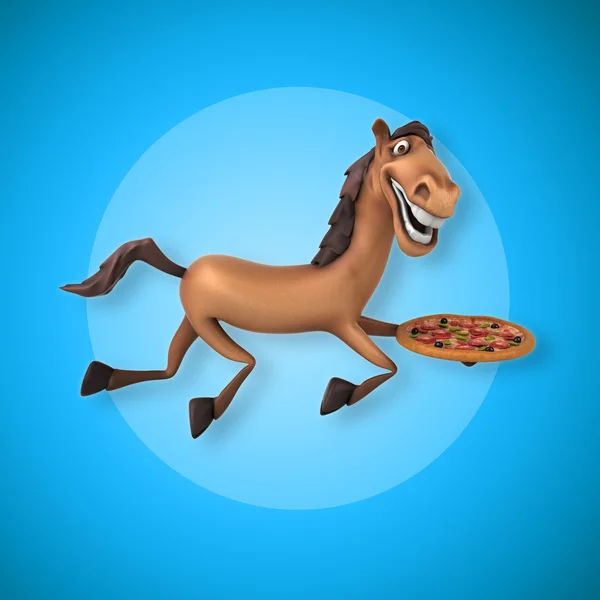 Koně hospodářství pizza — Stock fotografie