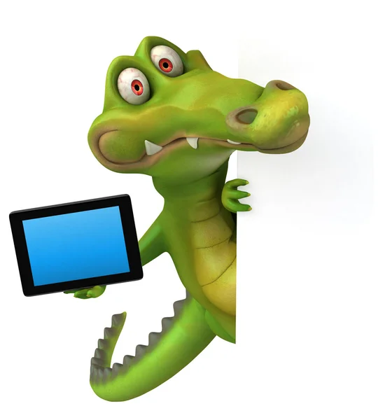 Crocodile holding tablet and card — Stock Photo, Image