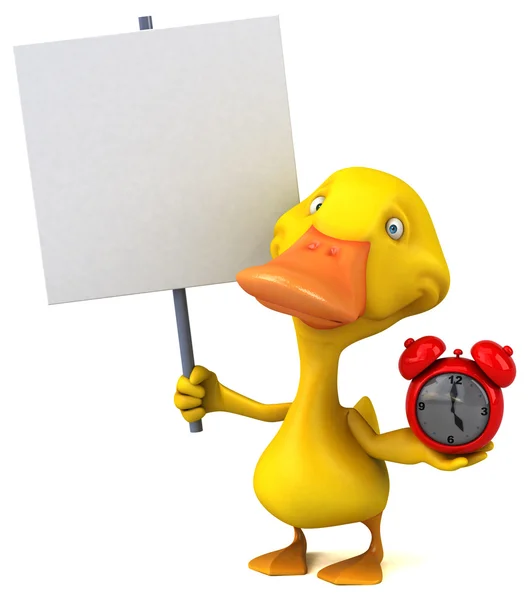 Duck holding clock and card — Stock Photo, Image